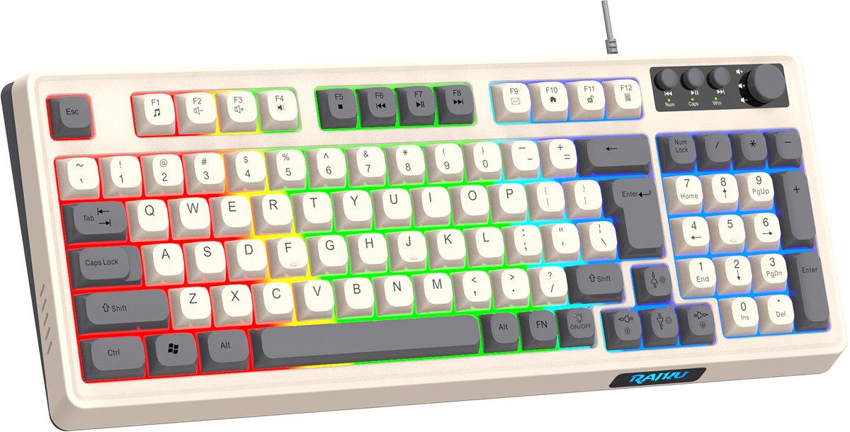 Mechanisch Gaming Toetsenbord QWERTY – 98% Compact Layout – RGB Verlichting – Bedraad USB – Anti-Ghosting – White Grey