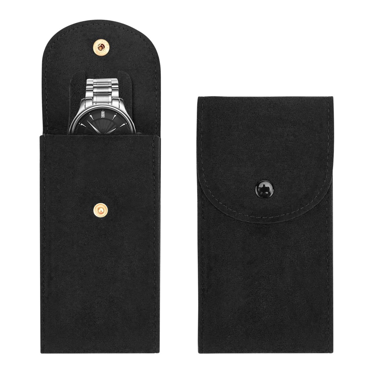 Store_9 - Watch Pouch - Flannel - Reisopbergtas - Zwart - Horloge opbergtas - Geschikt voor mannen en vrouwen - 2 stuks