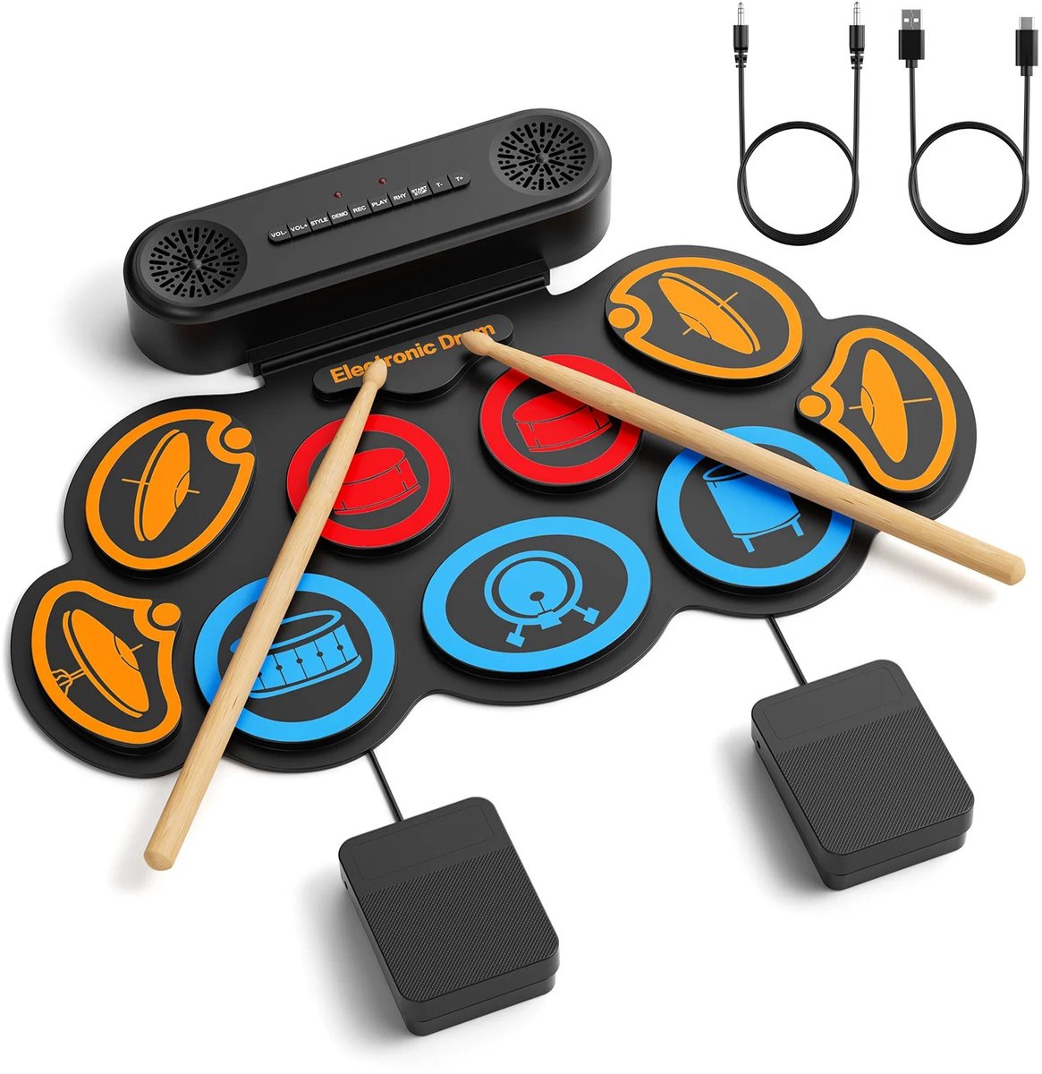 Solvix Drumstel Elektronisch – Drum – Trommel – Roll-Up Drumstel met 9 Pads – Bluetooth – Dual Speaker – Inclusief Pedalen en Drumsticks – Oplaadbaar – Voor Beginners en Gevorderden