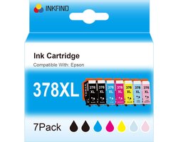 INKFIND 378XL Inkt geschikt voor Epson378 Epson 378XL multipack van 7 stuks (Zwart x 2; Cyaan/Magenta/Geel/Licht Cyaan/Licht Magenta x 1) voor Epson…