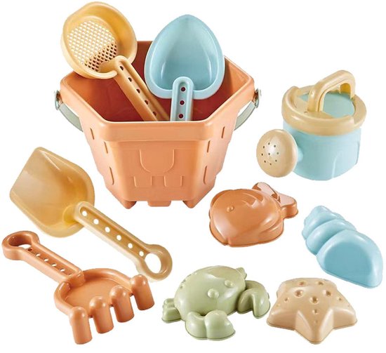 10 stuks zandspeelset voor kinderen - Strandspeelgoedset - Zandbak met emmer - Zandschep, zandvormpjes - Tuinspeelgoed voor kinderen - Zandspeelgoed voor meisjes en jongens