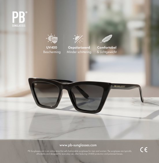 PB Sunglasses - Vienna Acetate Black. - Zonnebril dames en heren - Gepolariseerd - Cat Eye zonnebril - Zwart acetaat frame van PB Sunglasses — afbeelding 2