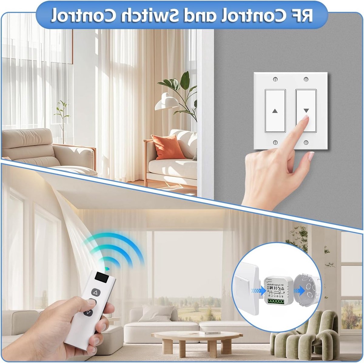 Intelligente draadloze rolluikmodule met 1 afstandsbediening en handmatige schakelaar voor optimale controle en verlichting