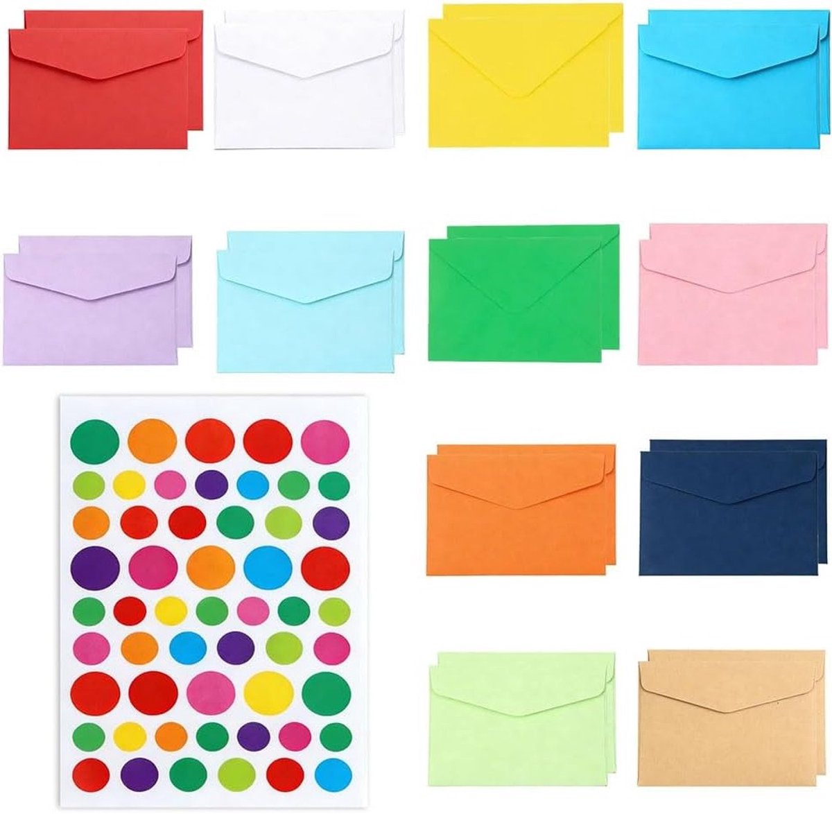 Kleine gekleurde enveloppen voor feestelijke gelegenheden, 24 stuks met doe-het-zelf stickers voor Kerstmis, bruiloft en verjaardagen (10,2 x 7 cm)