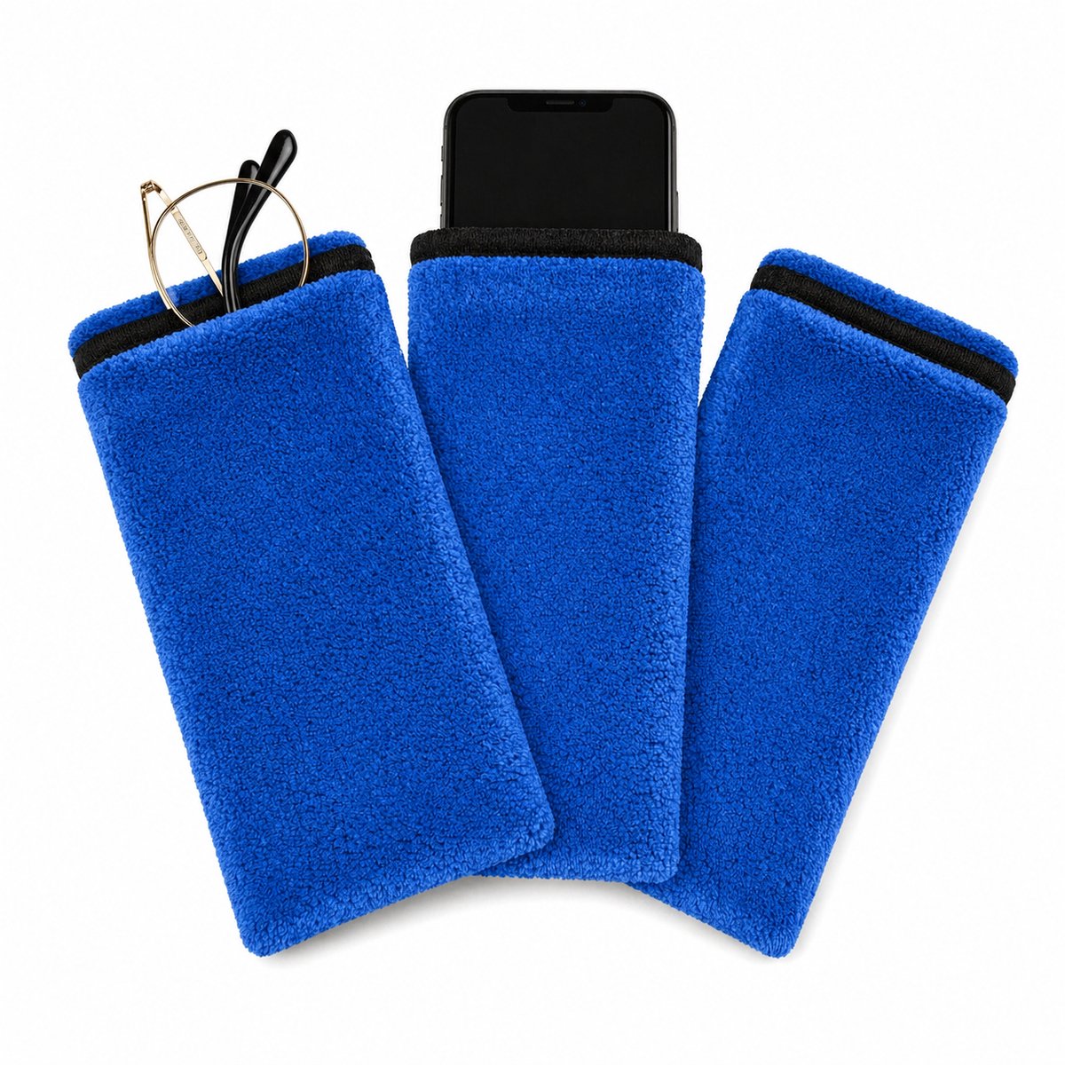 3xNanopro 2 in 1 Bril en Mobielhoesje/Poetsdoek/Schoonmaakdoek/Brildoek/20x10/Blauw