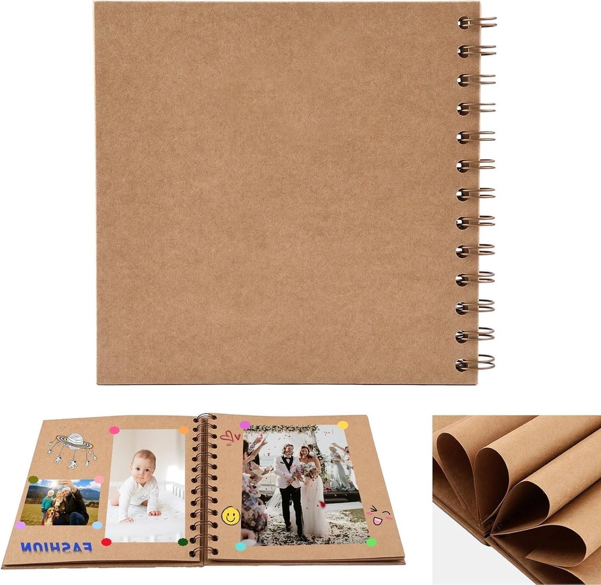 Scrapbook Album 18 x 18 cm met 20 Vellen en 40 Pagina's voor Herinneringen, Reizen en Feestdagen, Kraft Papier en Spiral Binding