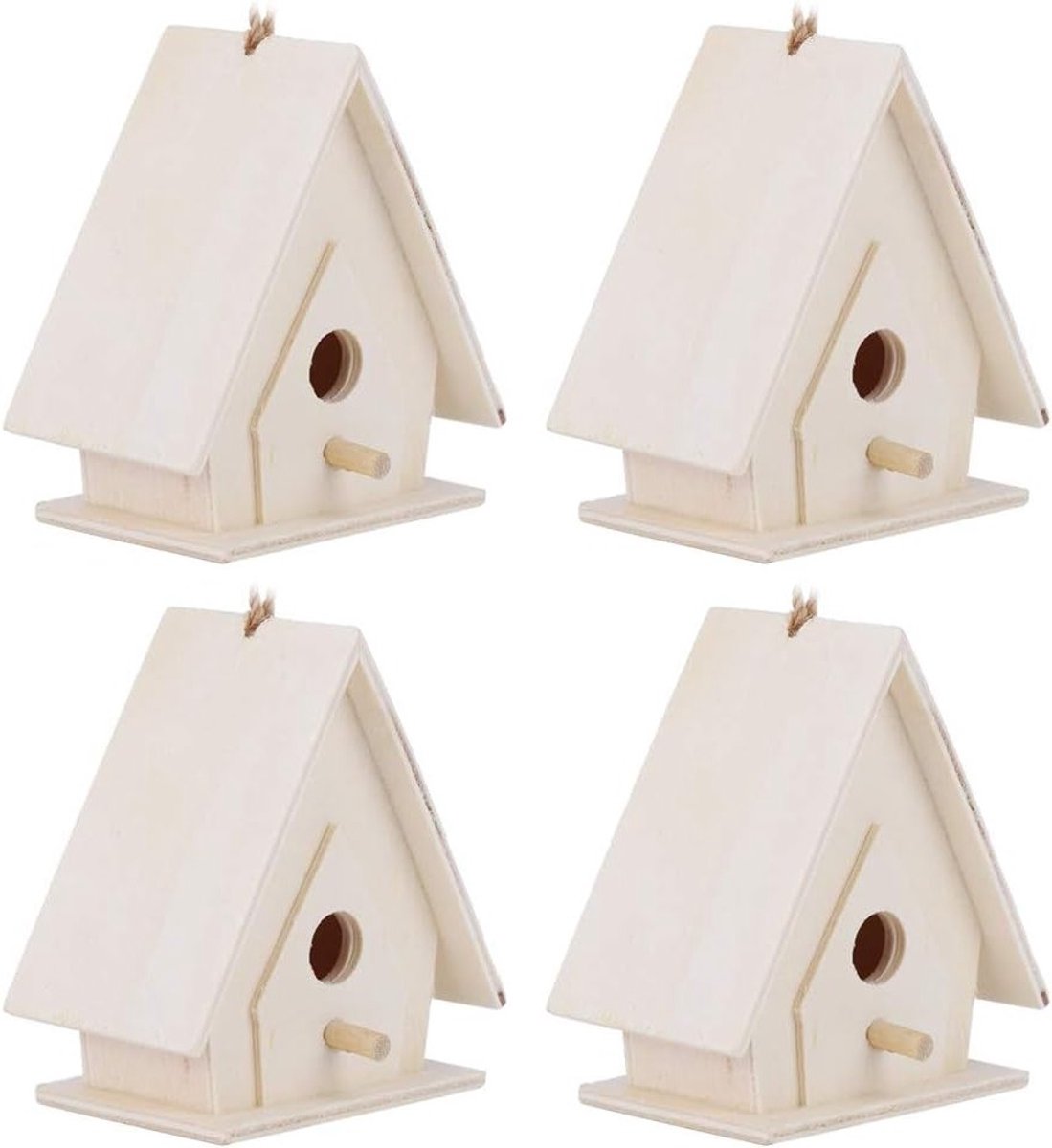 Mini Houten Vogelhuisjes Set van 4, Hangende Nestkasten voor Tuin en Binnenplaats Decoratie, Creatieve Tuinaccessoires