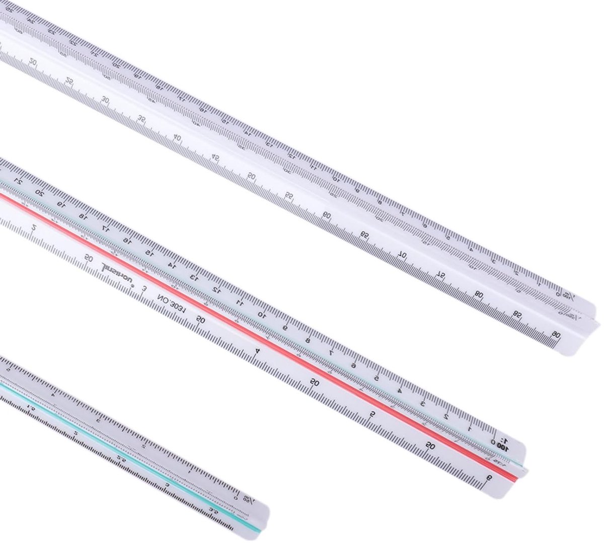Set van 3 lasergegraveerde linialen van 30 cm voor architecten, ingenieurs en studenten met schalen 1:20, 1:25, 1:50, 1:75, 1:100, 1:125, 1:200, 1:250, 1:300, 1:400 voor nauwkeurige metingen en ontwerpen