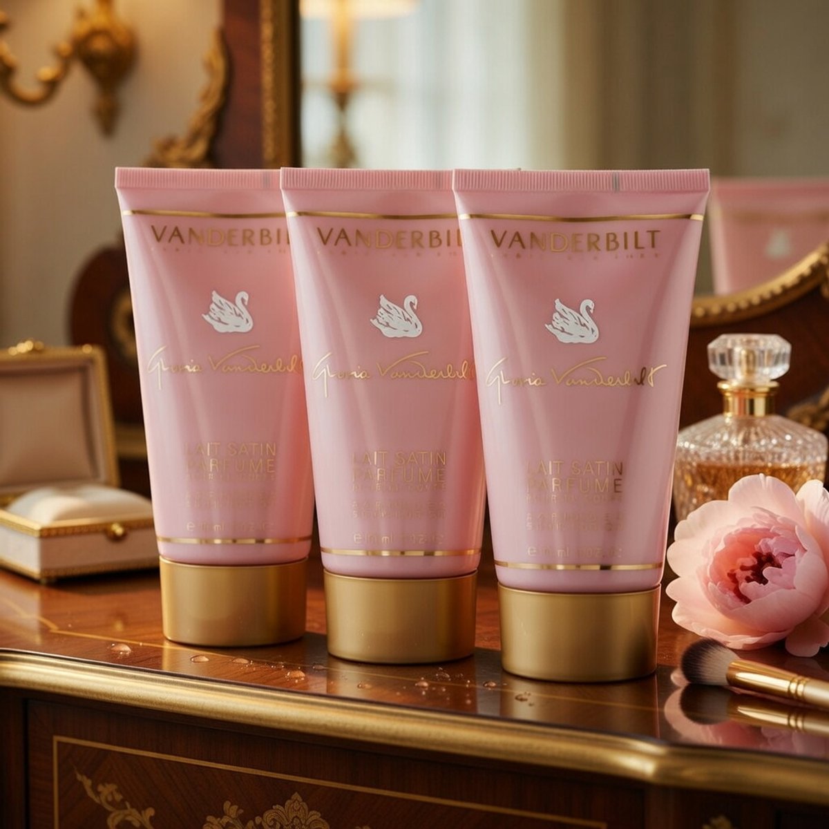 Gloria Vanderbilt Bodylotion – 3 x 100 ml in een transparant geschenktasje