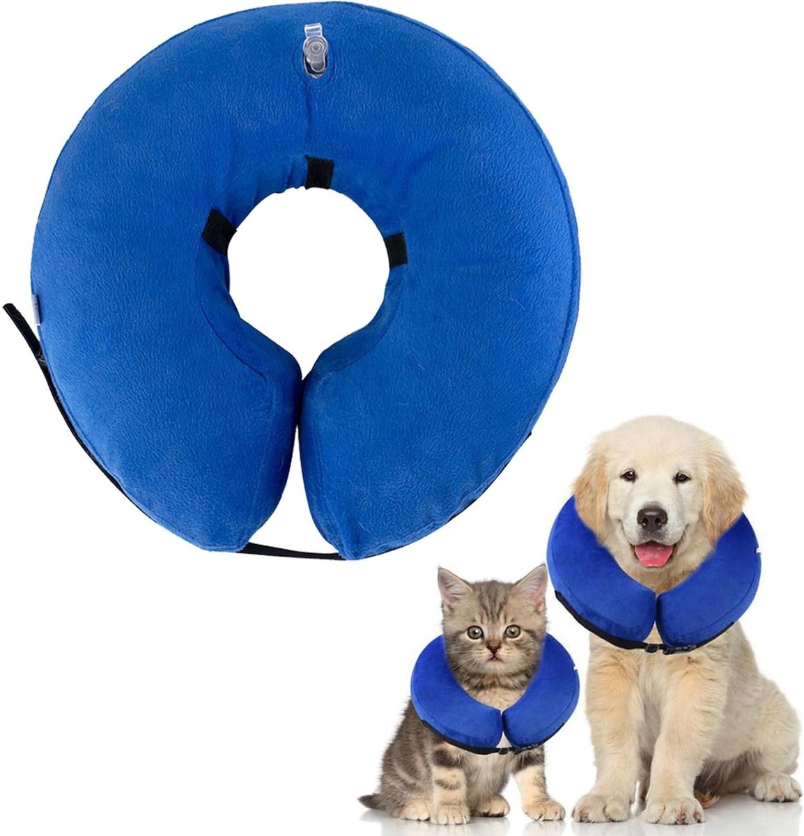Opblaasbare Herstelhalsband voor Honden en Katten - Voorkomt Likken en Beschermt Wonden (Blauw, S)