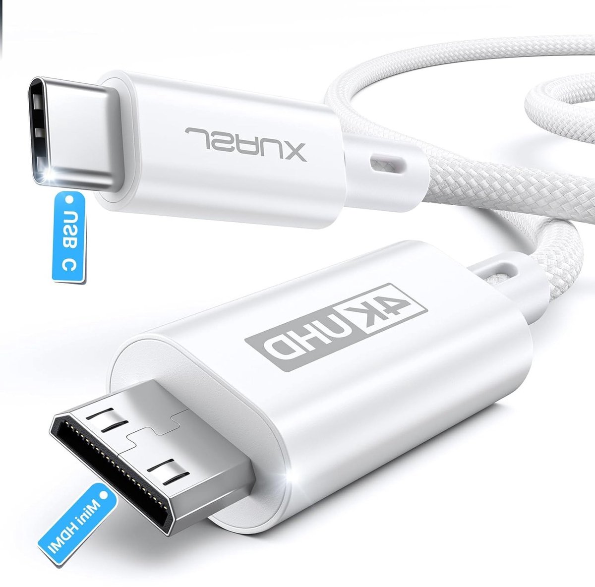 USB C naar Mini HDMI Kabel 2m voor Laptop naar Draagbaar Monitor, 4K Hoge Snelheid, Compatibel met 4K@30Hz en 2K@60Hz, Ideaal voor Gaming en Streaming