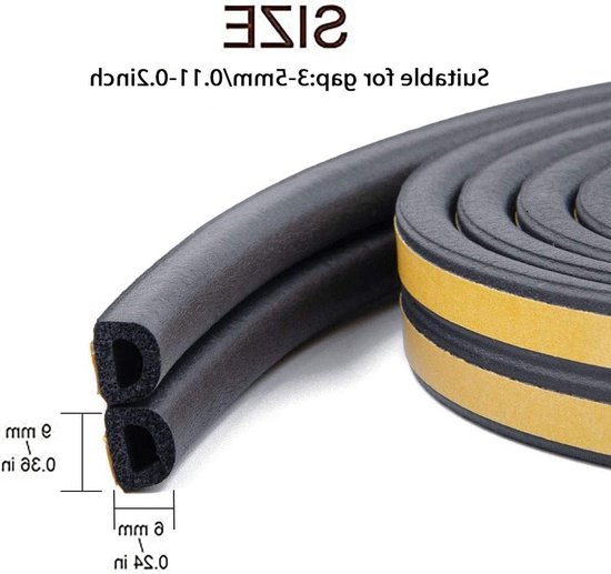 Dichtingsband voor Deuren en Ramen - Geluidsisolatie, Anti-Collisie Rubber Foam Strip, 6 meter Lang en Zwart van Merkloos — afbeelding 5