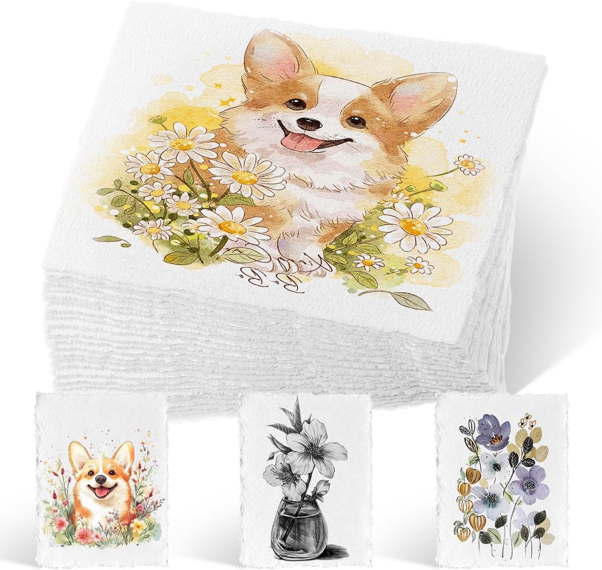 Set van 60 A6 Handgeschept Papier, 300 g/m², Ideaal voor Schilderen, Schetsen en DIY Kunstprojecten