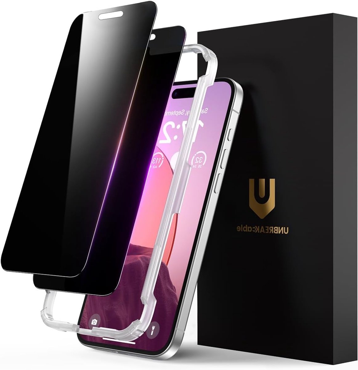 Tempered glass privacy film voor iPhone, full cover, krasbestendig, 9H hardheid, militaire bescherming, 99.99% HD, gevoelige aanraakfunctie, set van 2