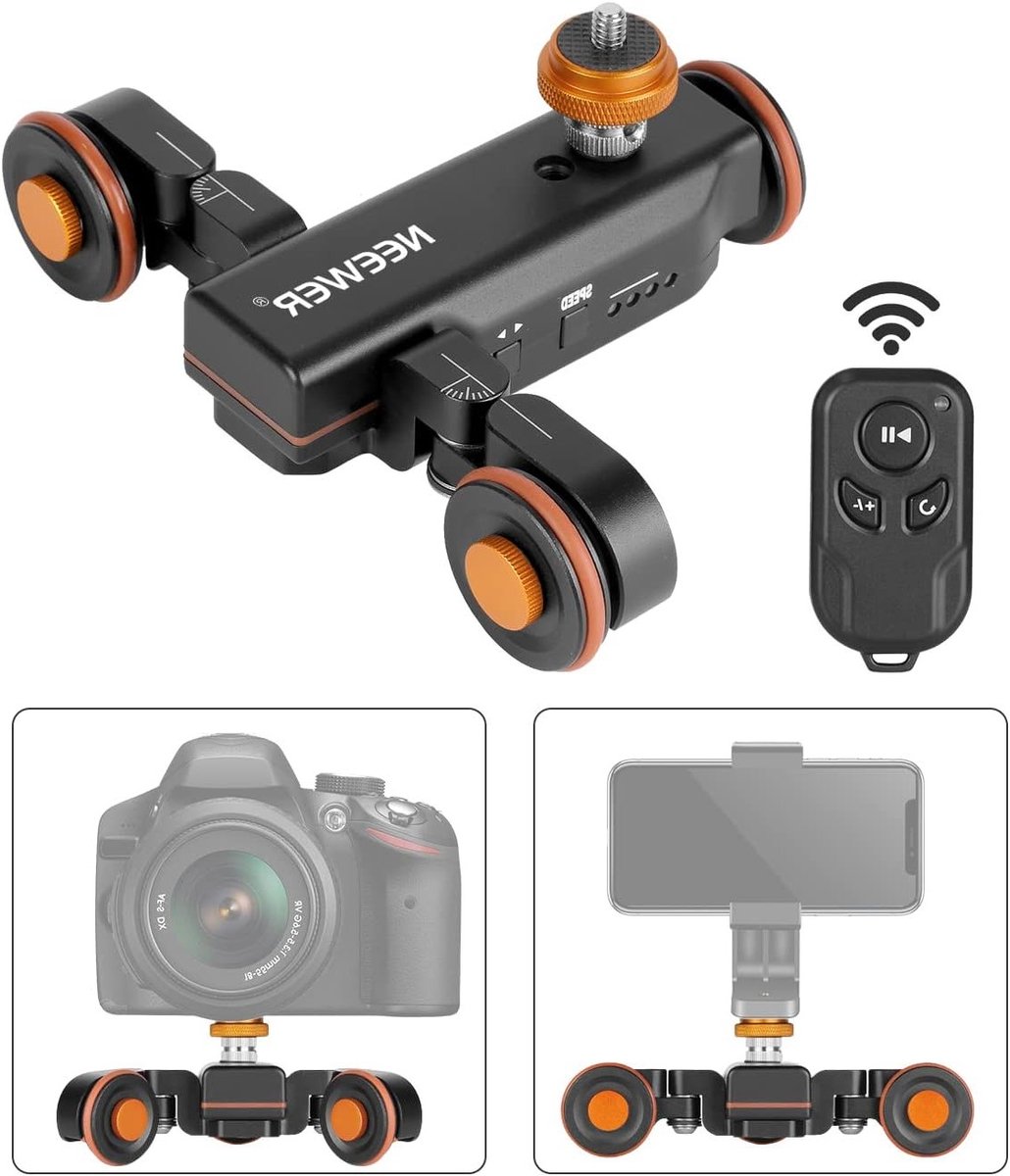 Draadloze Videodolly met 3 Wielen en Afstandsbediening voor DSLR, Camcorders en Smartphones - Motorized Beweging en Instelbare Snelheden