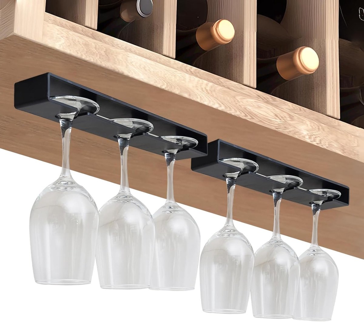 Houder voor Hangende Wijnglazen, 2 Stuks, Zelfklevend, Geen Boren Nodig, Zwart, Ideaal voor Keuken en Feestjes