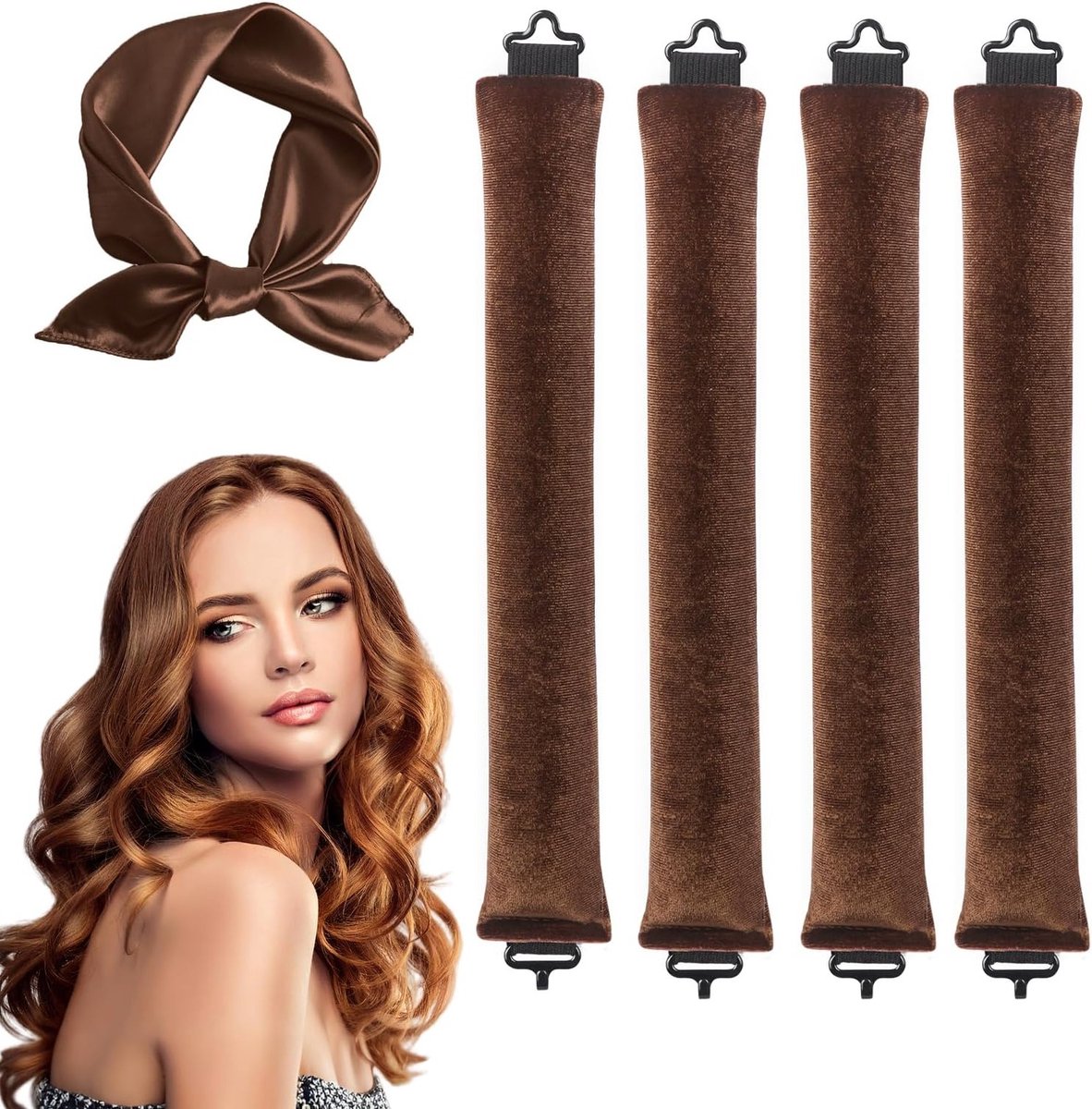 4-delige set zonder hitte voor het krullen van haar, zachte krullers met haar sjaal, ideaal voor alle haartypes en langdurige krullen zonder schade