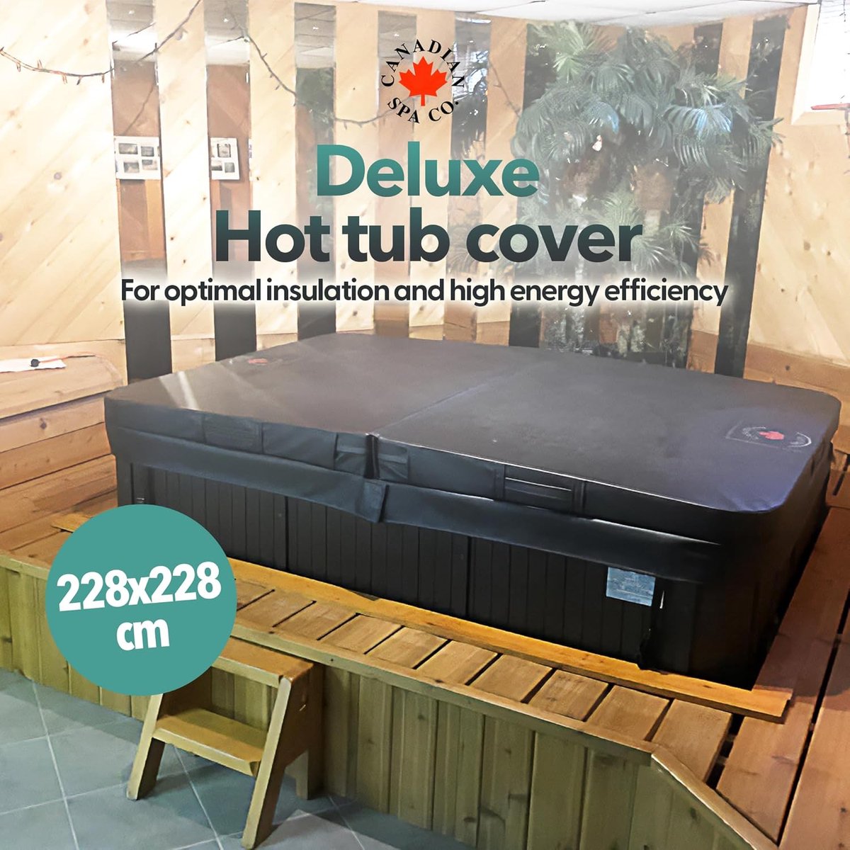 Spa Afdekking 228x228 cm – Vierkante Whirlpool Cover – Isolerend & UV-Bestendig – Waterdichte Jacuzzi Dekking – Warmtebehoud Afdekzeil Deluxe – Grijs – Laura