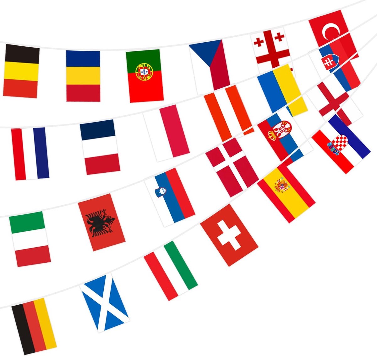 Europese Vlaggenlijn voor Vrouwen - Euro 2025 Voetbal Feestdecoraties, 24 Dubbelzijdige Vlaggen, 11 Meter Lang, Perfect voor Eurovision en Sportevenementen