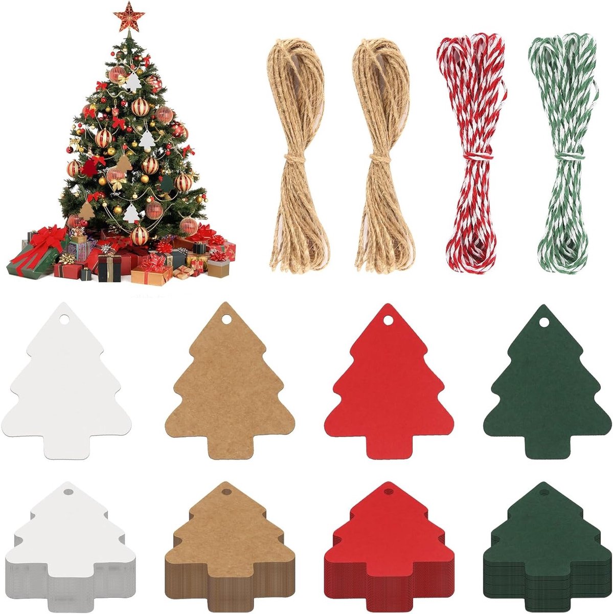 Kerstcadeau Labels 200 Stuks - Kraftpapier Hangtags met Touw - Schrijfbare Decoratieve Hangers voor Kerstcadeaus en Feestdecoratie