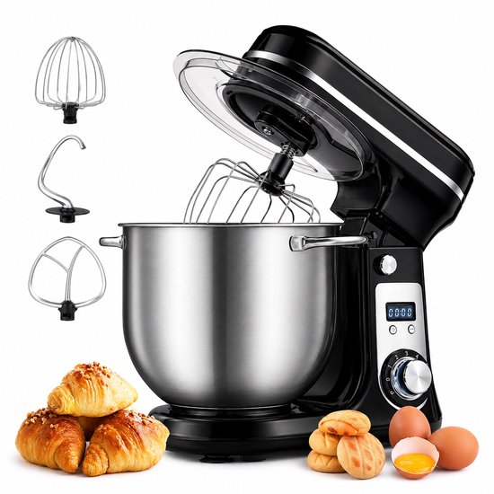 Jensaro Keukenmachine 1200W - Krachtige Stand Mixer 6L - Deegmixer - 6 Snelheden + Pulse - Stil - Groot Vermogen - RVS Kom van Merkloos — afbeelding 3