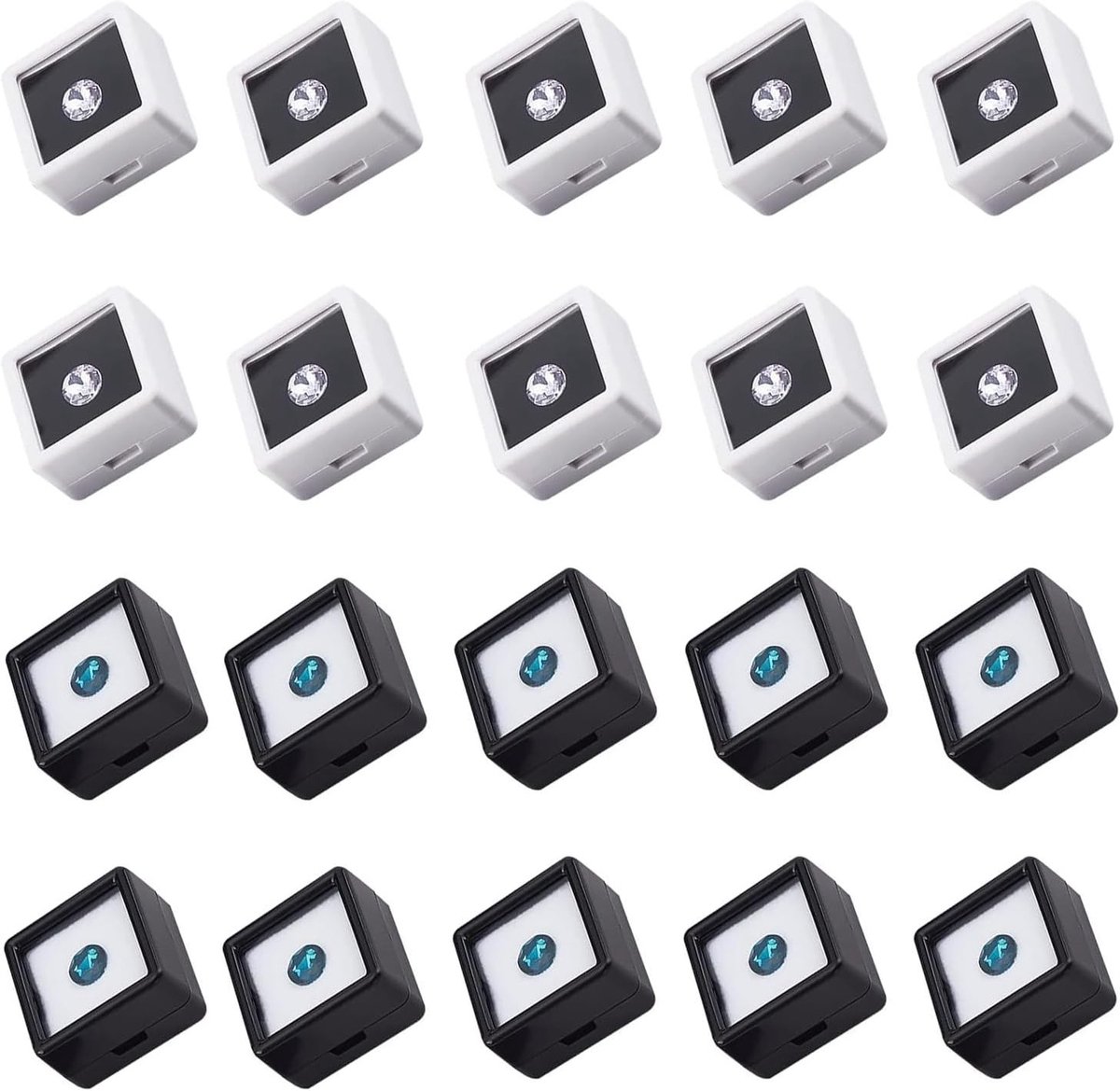 20 Stuks 3x3cm Displaydozen voor Edelstenen, Acryl Sieradenbox met Dekkende Deksel en Spons, Ideaal voor Goud, Zilver en Verzamelen van Munten