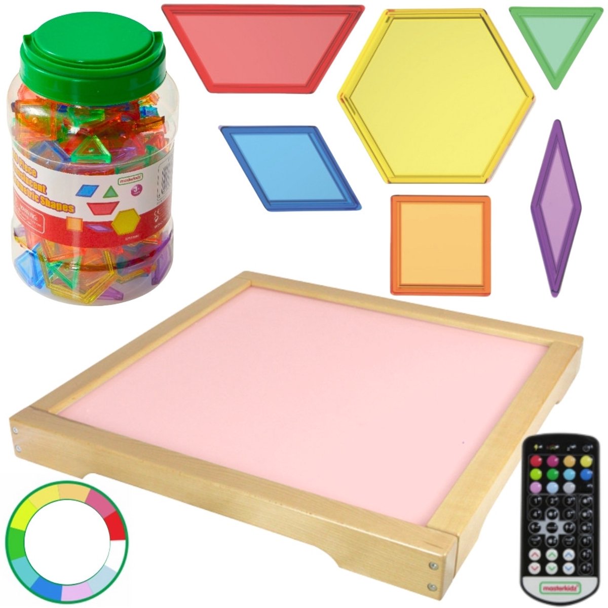 Masterkidz Led-lichtpaneel veranderende kleuren met afstandsbediening + Montessori-mozaïekblokken 140 stuks. - UNI