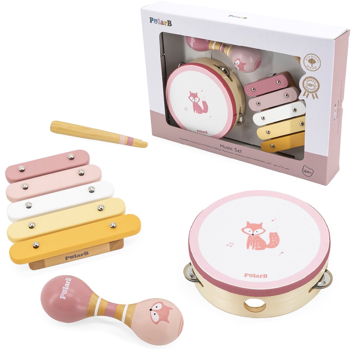 Viga PolarB - Muziekinstrumenten Set - Roze - 3-delig - Houten Speelgoed - Ontwikkeling & Muzikaliteit