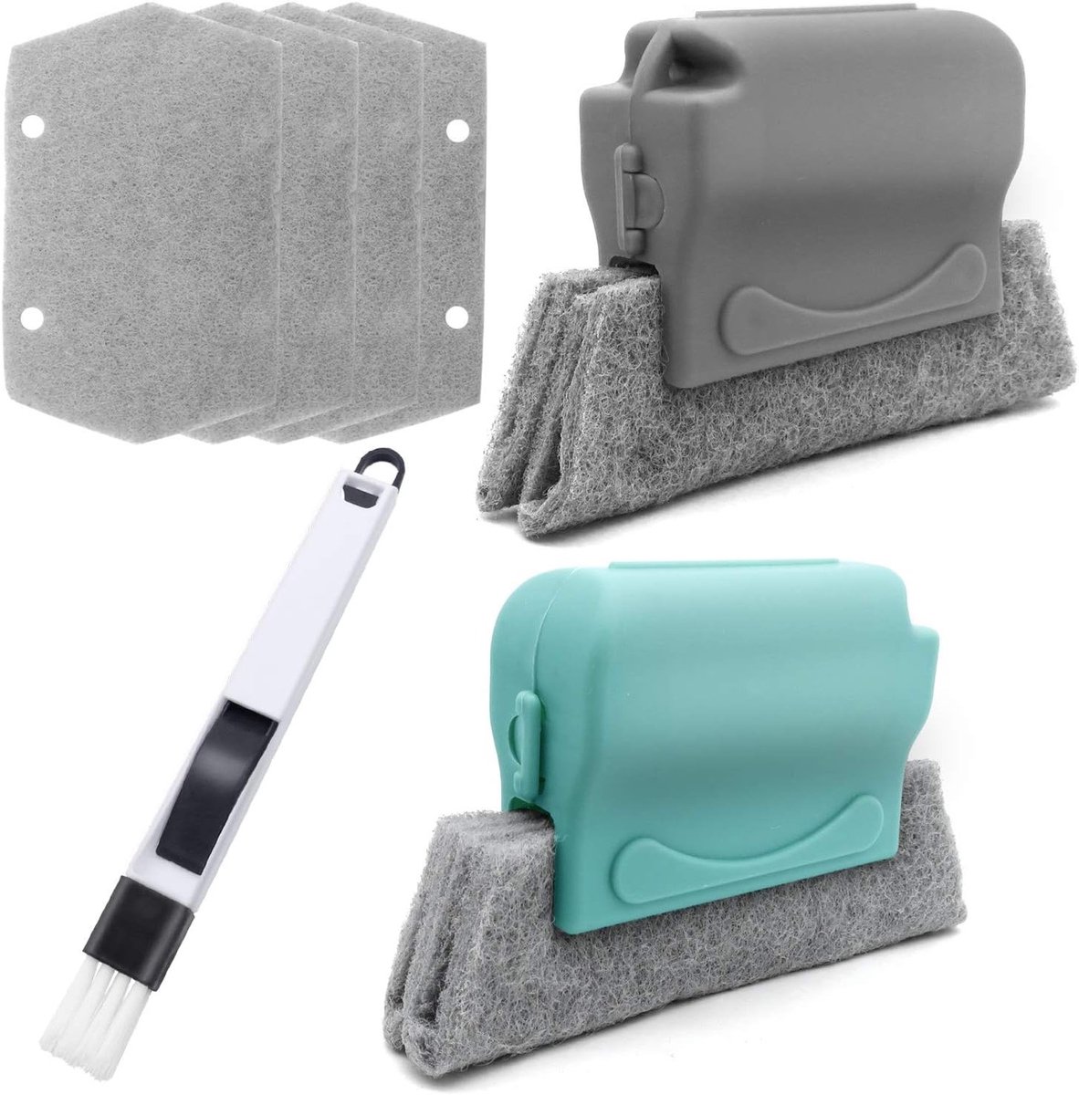 Set van 2 Creatieve Schoonmaakborstels voor Kieren met 4 Vervangende Doeken en Multifunctionele Stofpan, Ideaal voor Keuken, Deuren en Raamrails