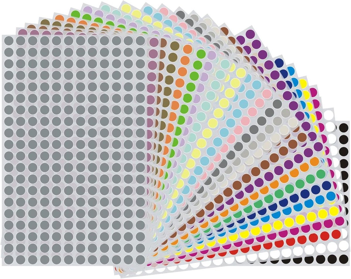 Kleurige 10mm Ronde Dot Stickers voor Kleurcodering, Kleine Plakstickers voor Thuis en Kantoor, 22 Stuks