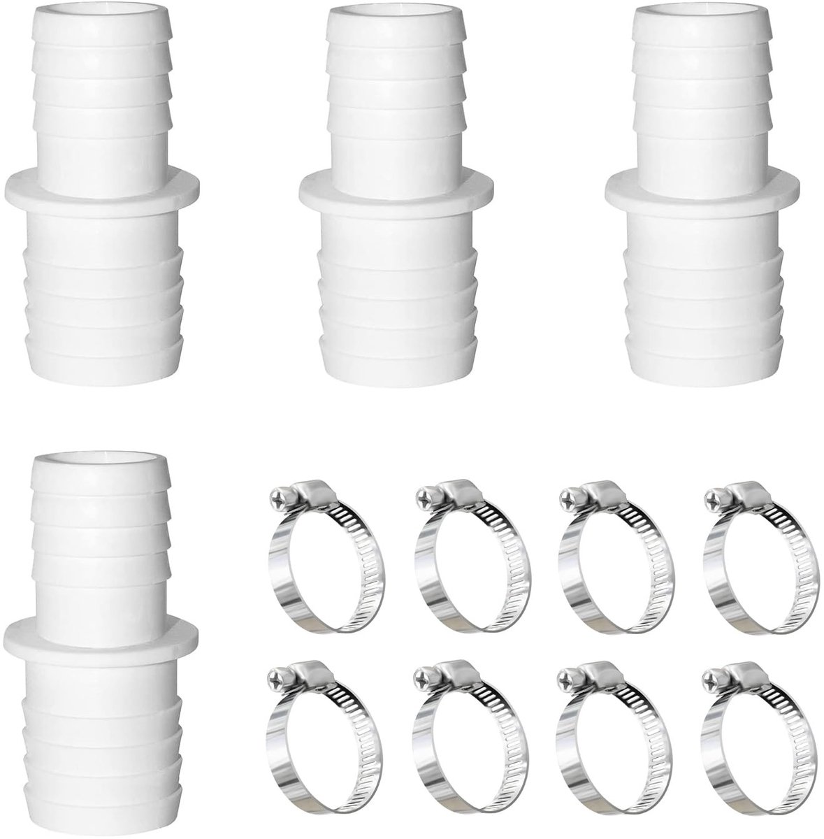 Smoakez - Aansluiting zwembadslang 38 mm - Slangadapter - 4 stuks - Wit - Roestvrij staal - Zwembadaccessoires - Geschikt voor 38 mm slangen