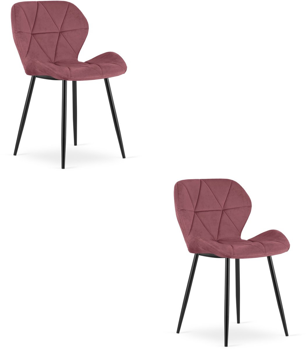 Set van 2 eetkamerstoelen MANGO – Donkerroze fluweel – Zwarte poten – Modern design