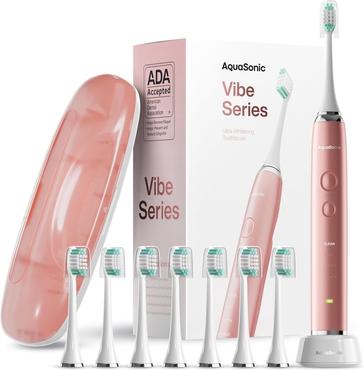 AquaSonic - Sonische Elektrische Tandenborstel - Roze - ADA Accepted - 8 Brush Heads & Travel Case – 40,000 VPM Motor & Wireless