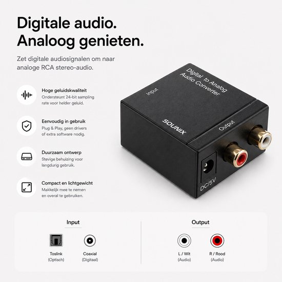 Sounix Digitaal naar Analoog audioconverter - 192 kHz Audio