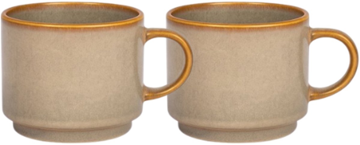 MPLCo - Stack Mok - Koffiemok met Reactieve Glazuur Handgemaakt Design - Set van 2 - Theemok - Modern Minimalistisch Servies - voor Koffie Thee Espresso - Vaatwasserbestendig - Keramiek - 350 ml - Grijs / Beige met Bruine Tinten