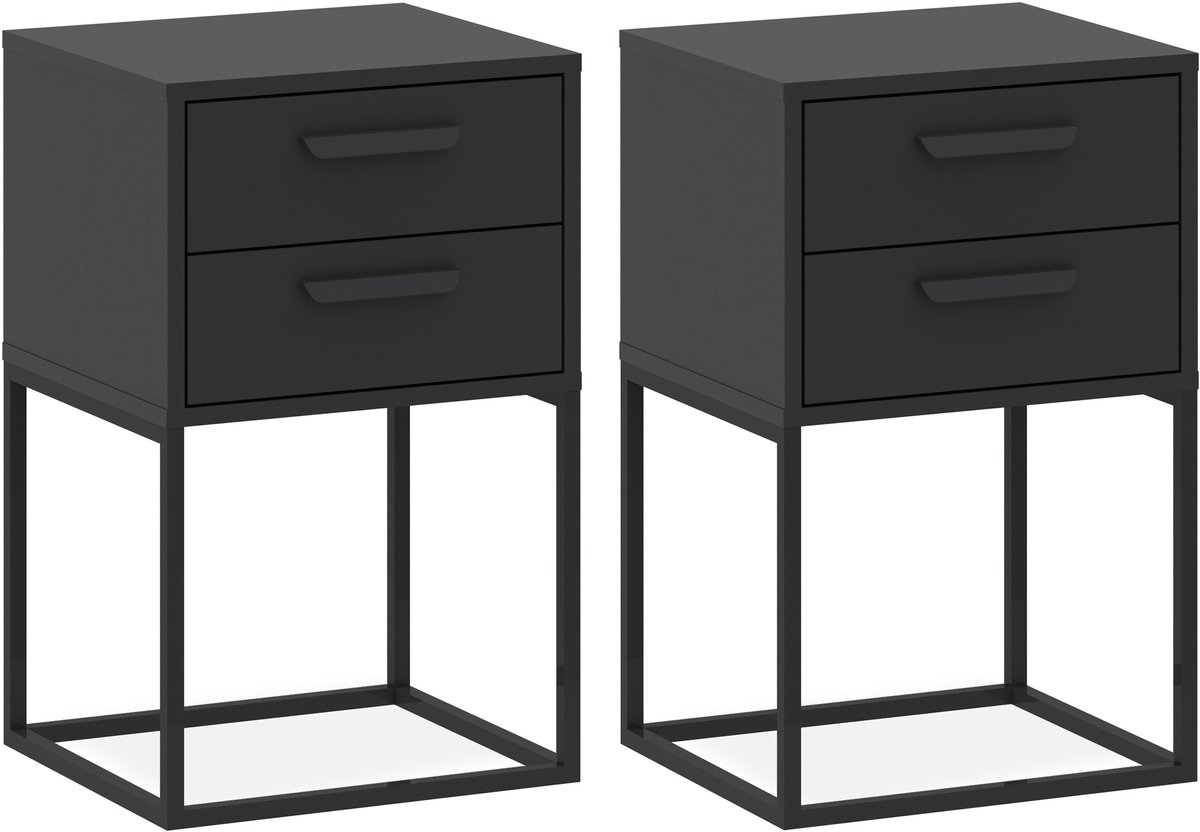 KONSIMO RECTUS Nachtkastje Set van 2 - met lades - Bijzettafeltjes (2 stuks) - Antraciet - 40x65x39 cm