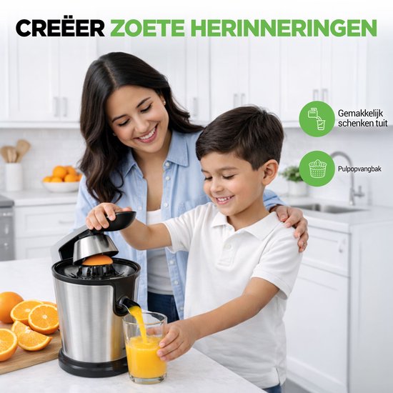 Nutrichef Citruspers - Sinaasappelpers Elektrisch - 160 Watt - Handmatige Pershendel - Verstelbaar Vliesfilter - RVS Zilver van Merkloos — afbeelding 2