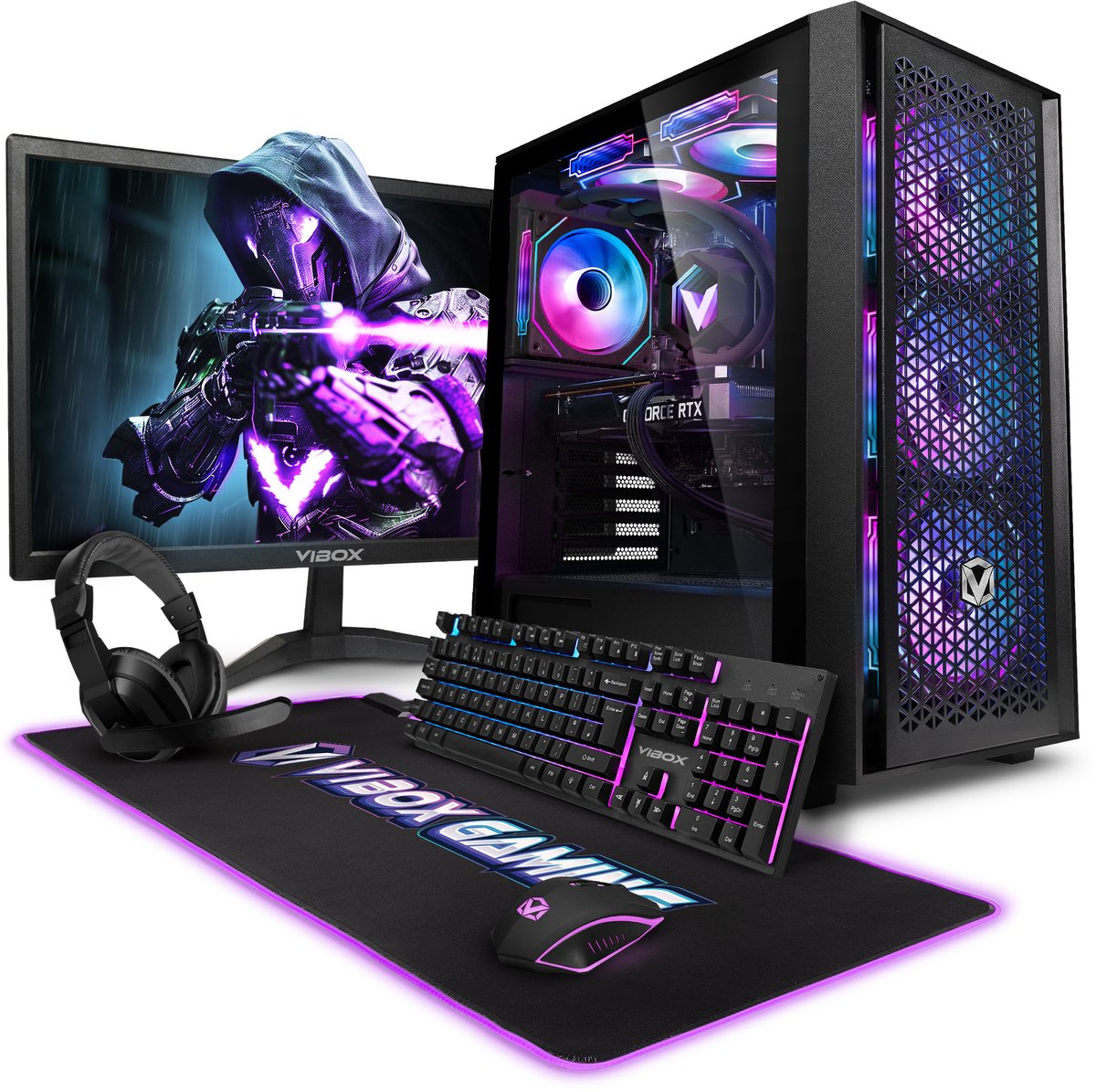 Vibox Gaming PC Set - Intel i9 12900KF - RTX 5070 - 32GB RAM - 1TB SSD - Windows 11 - WiFi 6 + Bluetooth 5.4 - 27" Monitor + Accessoires