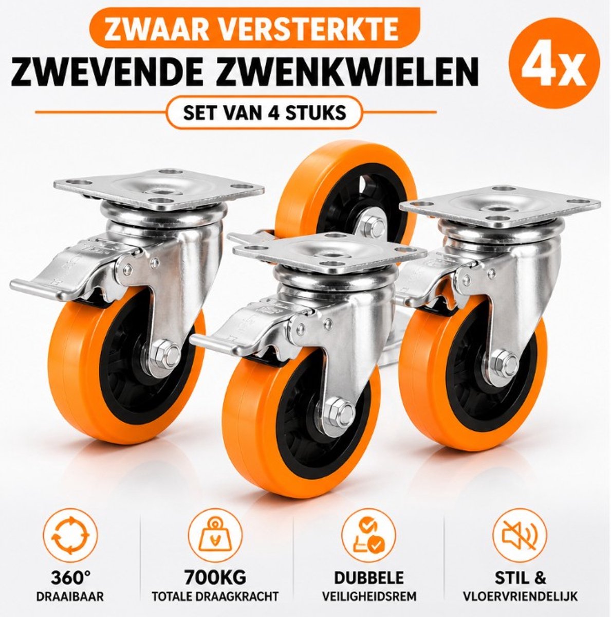 MeubelsvanJoep Zwarelast Zwenkwielen - Set van 4 - Ø 100 mm - wieltjes voor onder meubels - 100 KG per wiel - 4 stuks