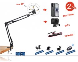 HiCHi® Trépied pour Smartphone - Support pour Smartphone - Trépied pour Tablette – Support pour Microphone – Podcast - Support de Téléphone Flexible avec Pince - Webcam - Microphone - Bras de Support de Téléphone 2 pièces
