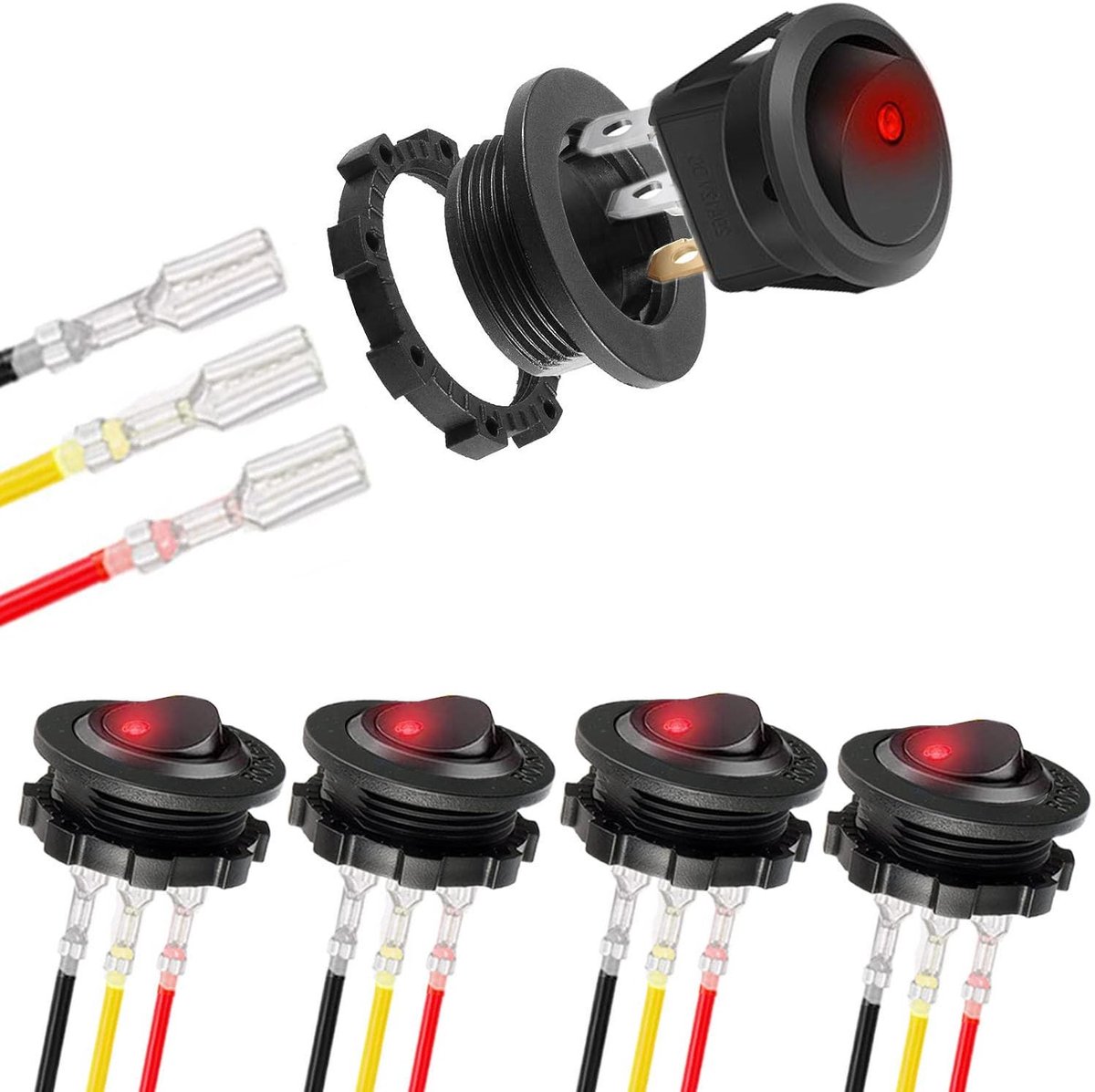 5x LED Tuimelschakelaar 12V Rood Blauw Waterproof 3-Pin SPST