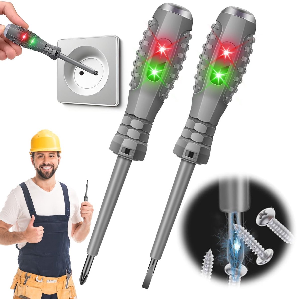 Dailygoods - Spanningstester met Schroevendraaier - Contactloze Spanningszoeker - AC-bereik 70 V-250 V - Handig Testgereedschap - Dubbelpakket - Voor