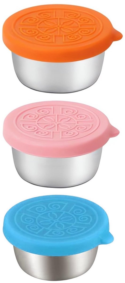 Dailygoods - Salad Dressing Container Set - 3 x 50 ml - RVS en Silicone - Lekvrij en Geschikt voor Vervoer - Handig voor Salades - Makkelijk mee te ne