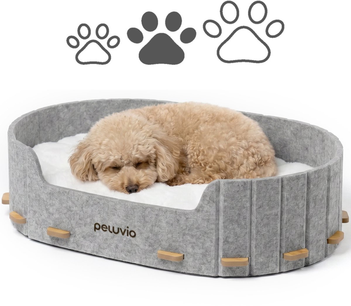 Peluvio Cospo – Hondenbed met Kussen en Vilten Zijkanten – Maat L – Comfortabele Rust- en Slaapplek – Stevige Hardboard Basis voor Stabiliteit – Lichtgewicht en Verplaatsbaar – Wasbaar Kussen – Minimalistisch en Interieurvriendelijk Design
