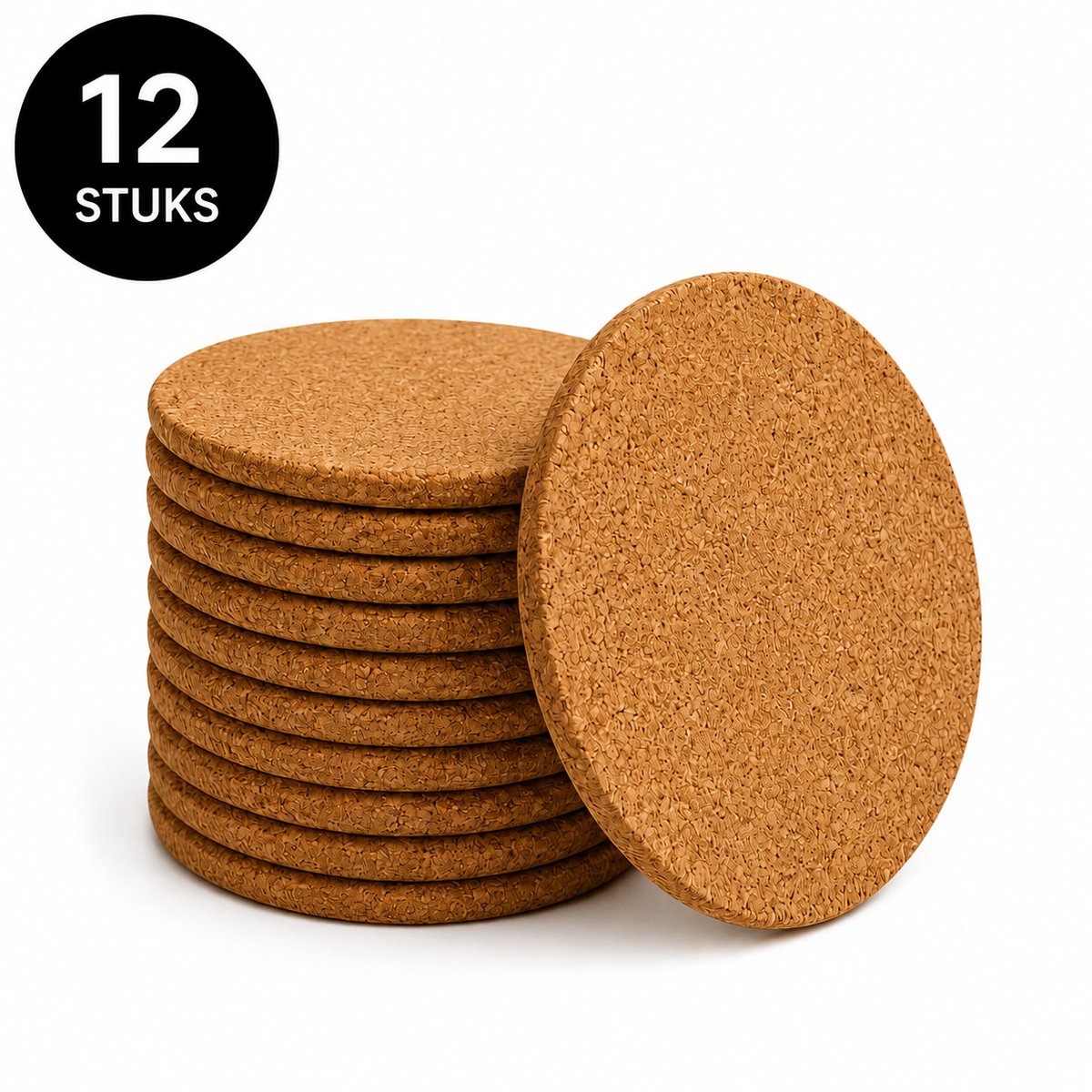 Kurken Onderzetters Set van 12 Stuks – Onderzetters voor Bekers, Mokken & Glazen – Rond 10 cm – Hittebestendige Kurk Onderleggers – Bruin