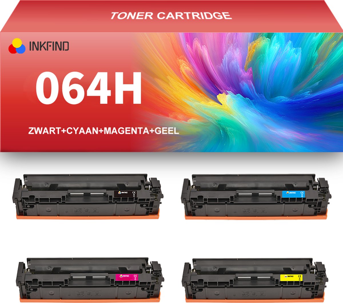 INKFIND 064H tonercartridge multipack van 4 stuks (Zwart+Cyaan+Magenta+Geel) compatibel met Canon 064 Canon 064H (Zwart+Cyaan+Magenta+Geel) toner cartridge -4-pack BK/C/M/Y
