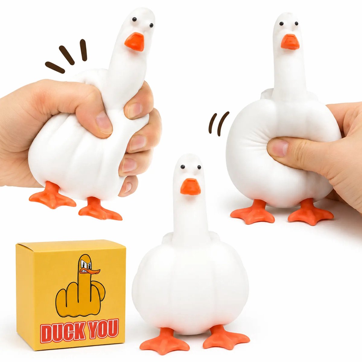 Squishy Middelvinger eend - 1 exemplaar - 9 cm - Duck You - Fidget Toy - Funny cadeau voor de hand - Rek Strek Squeeze