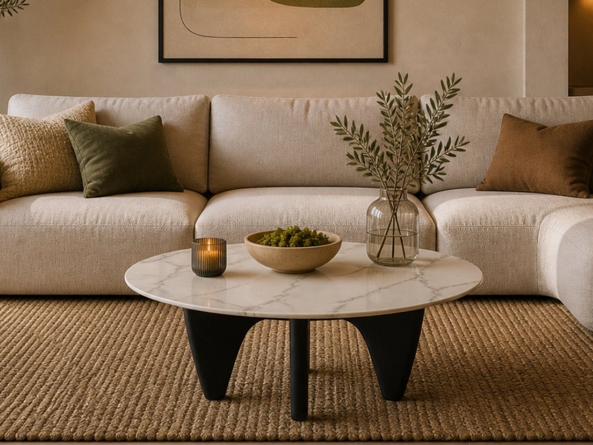 Salontafel - Zwart Hout - Rond Marmer - Coffee Table - Tafel