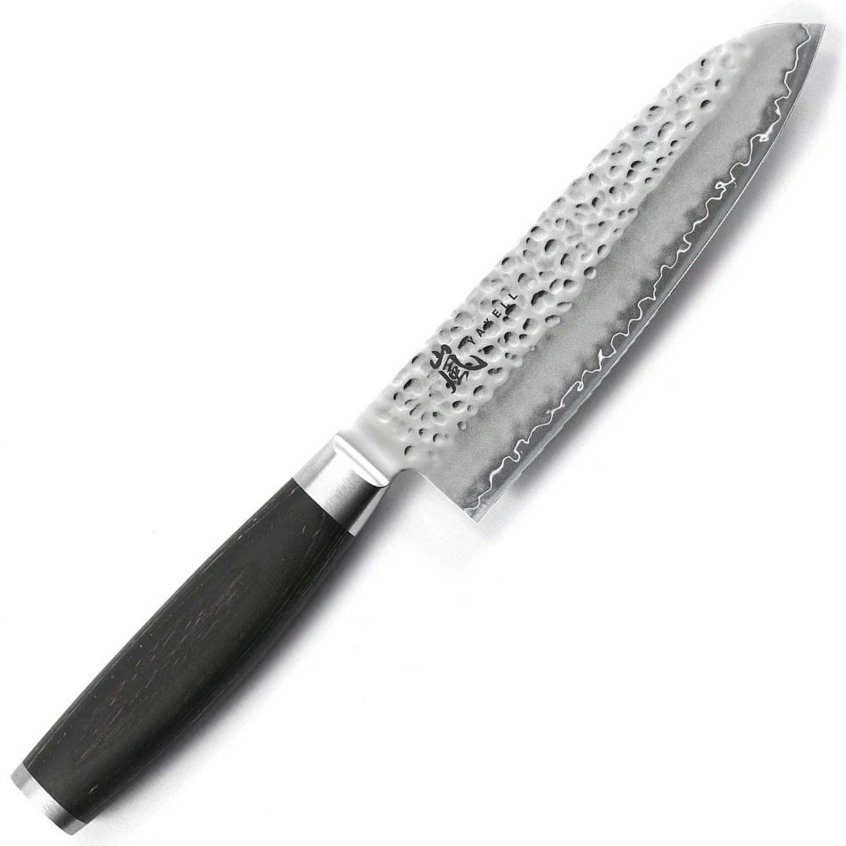 Yaxell Taishi Santoku Mes 16,5 cm – VG-10 Staal – Hardheid 61 HRC – Tsuchime Afwerking – Gehamerd Lemmet – Zwart Pakka Beukenhout Handvat