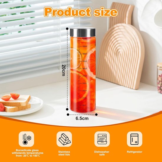 4 stuks Glazen Flessen 500ml met RVS Deksel en Borstel - Schaalflessen voor Sap, Smoothie, Melk - PromoHome — afbeelding 2
